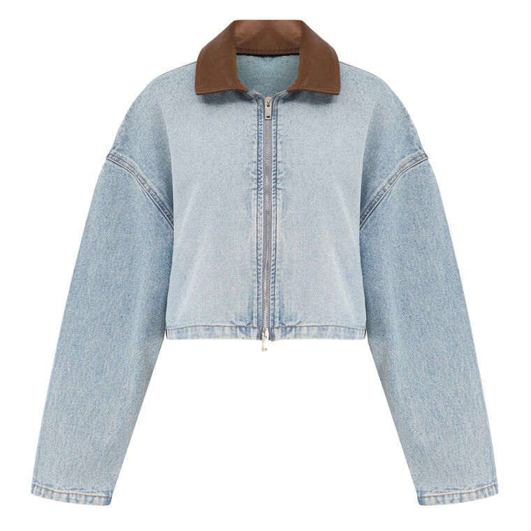 Coop Cropped Contrast Collar Denim Jacket image number null