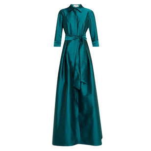 Taffeta Shirt Waist Long Sleeve Gown