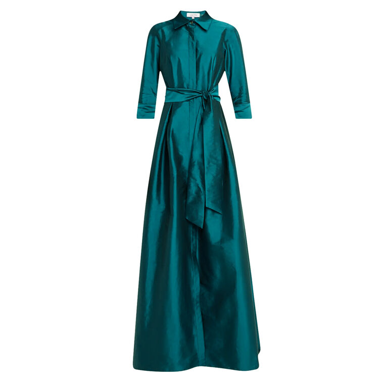 Taffeta Shirt Waist Long Sleeve Gown image number null