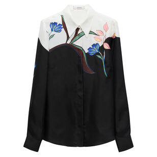 Seductive Bloom Print Long Sleeve Silk Blouse