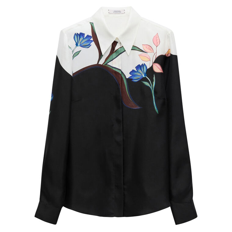 Seductive Bloom Print Long Sleeve Silk Blouse image number null