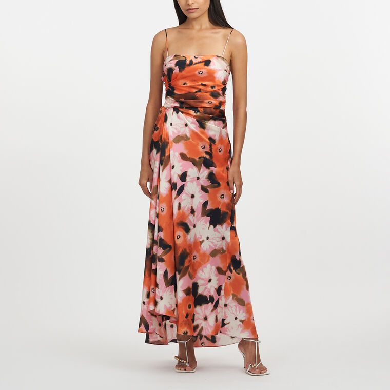 Chloe Draped Charmeuse Spaghetti Strap Dress image number null