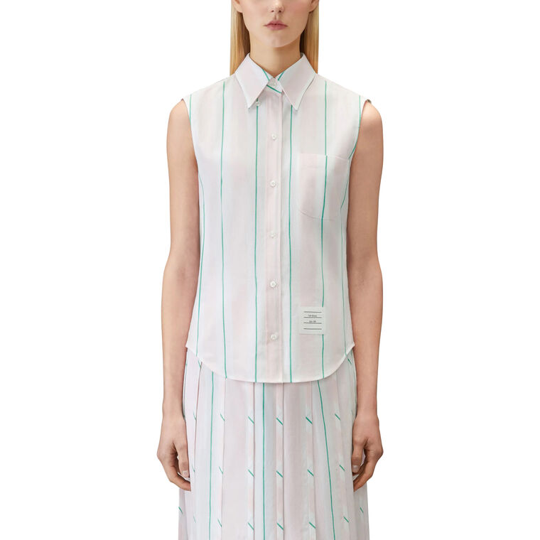 Sleeveless Classic Button Down Point Collar Shirt image number null