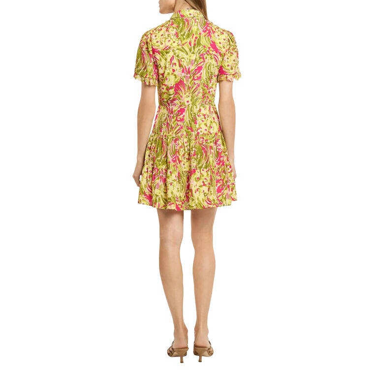Karissa Short Sleeve Tie-Neck Daisy Swirl Mini Dress image number null