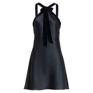 Elfreda Halterneck Satin Mini Dress With Velvet Trim