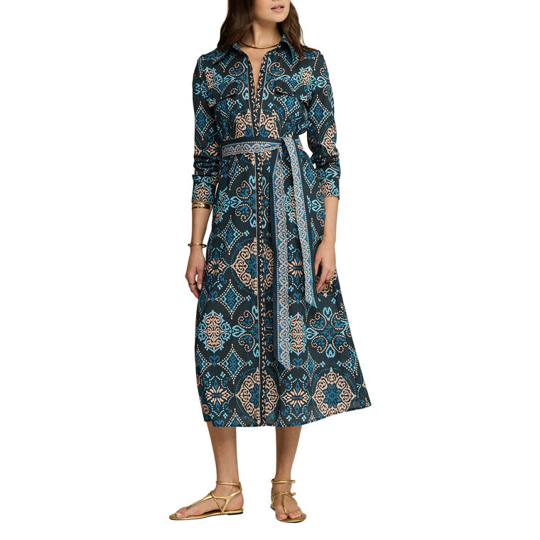 Bassa Belted Long Sleeve Midi Dress image number null