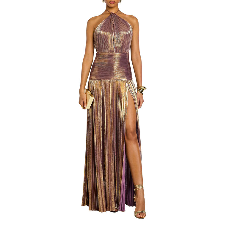 Thalia Sleeveless Halterneck Shimmer Gown image number null