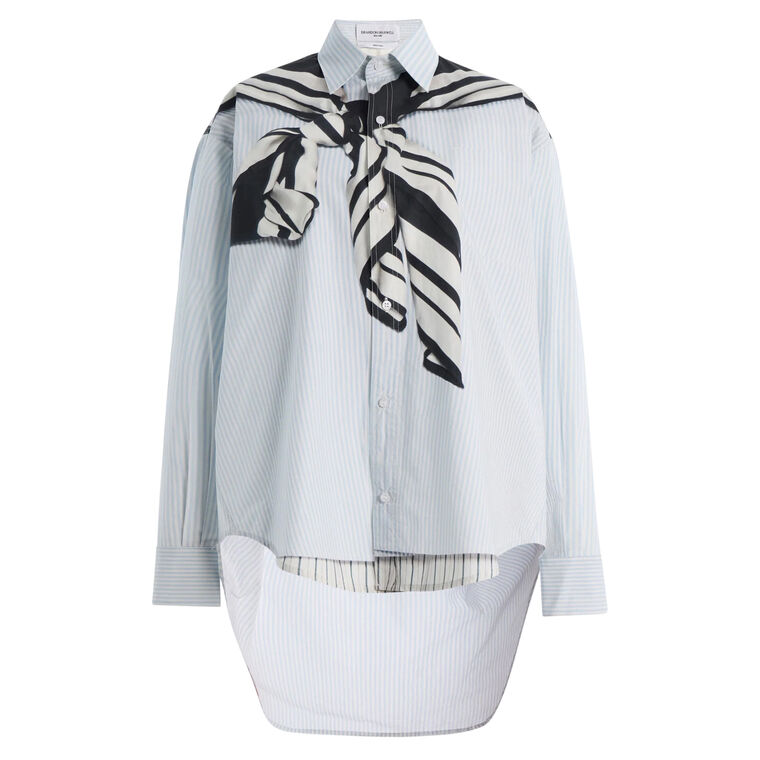 The Keegan Relaxed Boyfriend Button-Front Shirt With Scarf Motif image number null