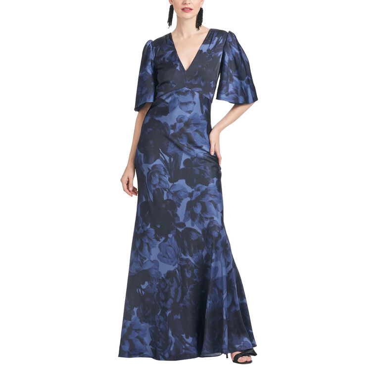 Mae Satin Crepe V-Neck Gown image number null