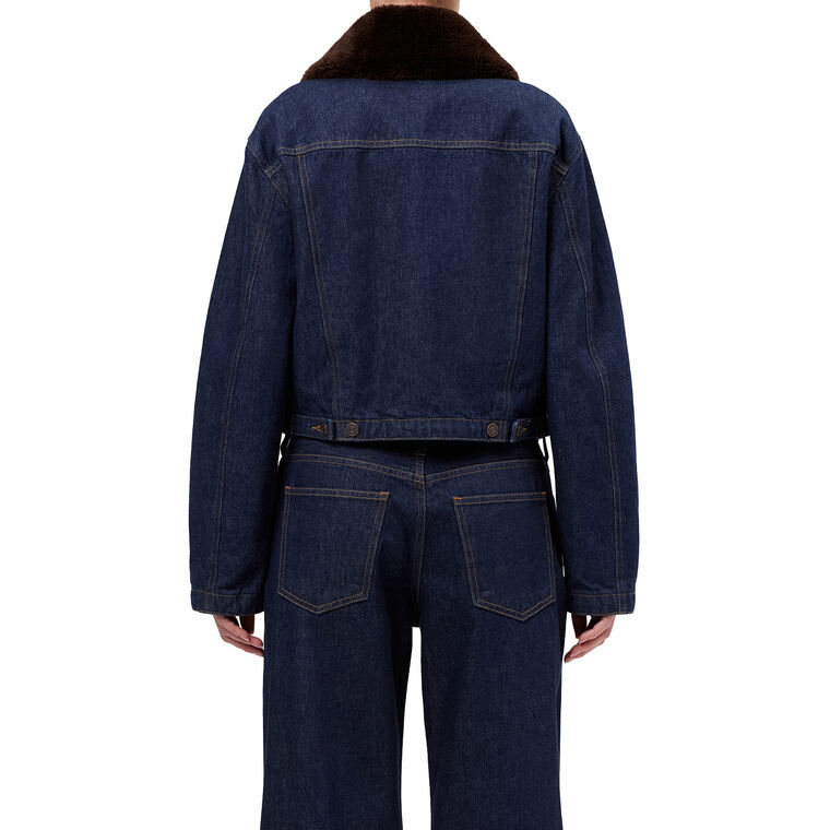 Walker Cropped Denim Jacket With Removable Faux Fur Collar image number null