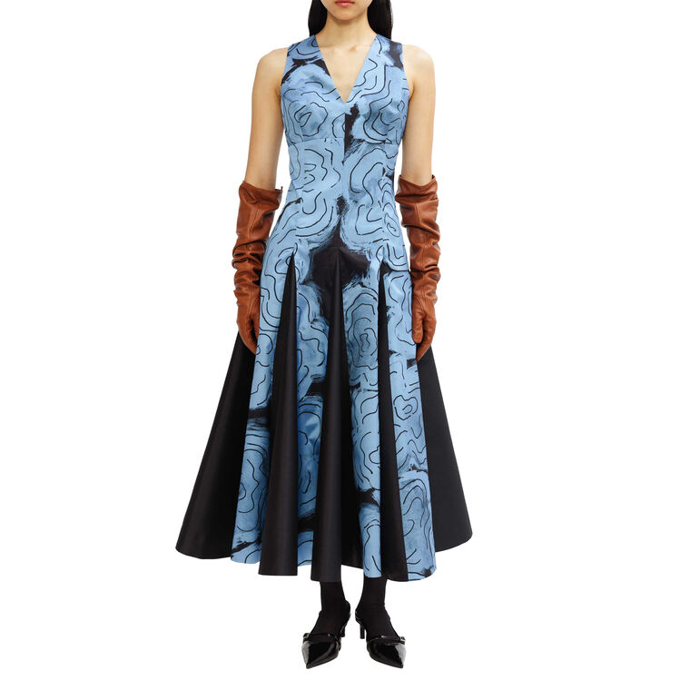 Classic Godet Rose Print Sleeveless Midi Dress image number null