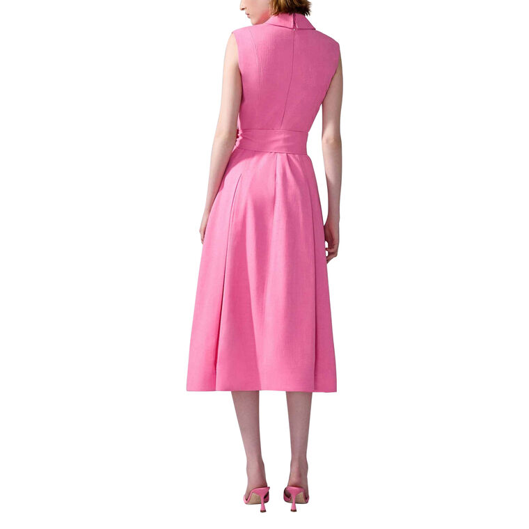 Sleeveless Belted Pleated Midi Dress With Collar image number null
