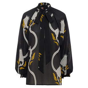 Cerere Puff Sleeve Blouse With Detachable Neck Sash