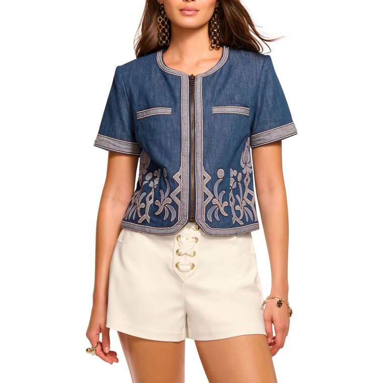 Nicko Short Sleeve Embroidered Denim Jacket image number null