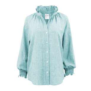 Fiona Ruffle-Trim Linen Chambray Shirt