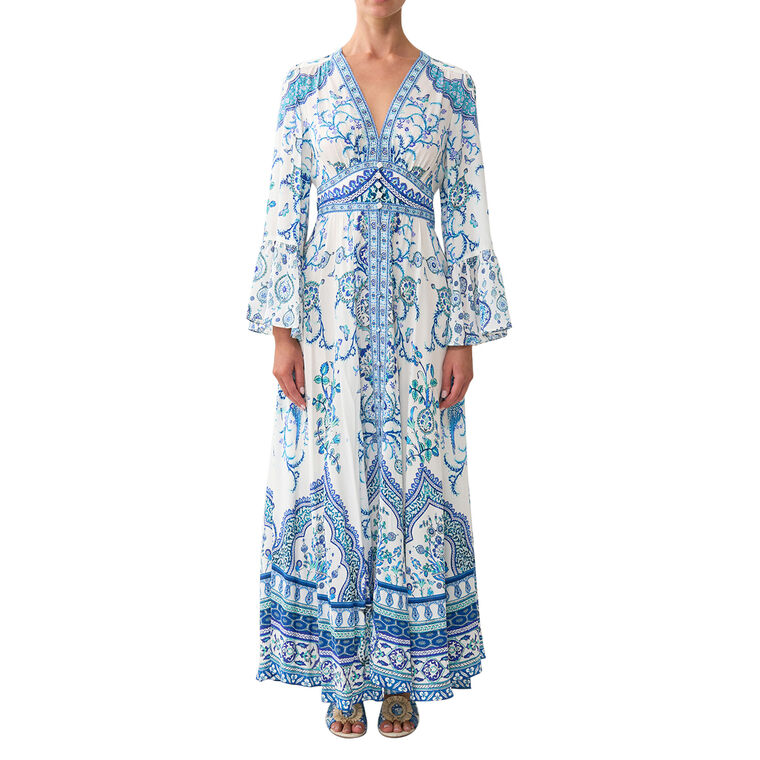 Shaped Waistband Maxi Dress With Ruffle Sleeve image number null