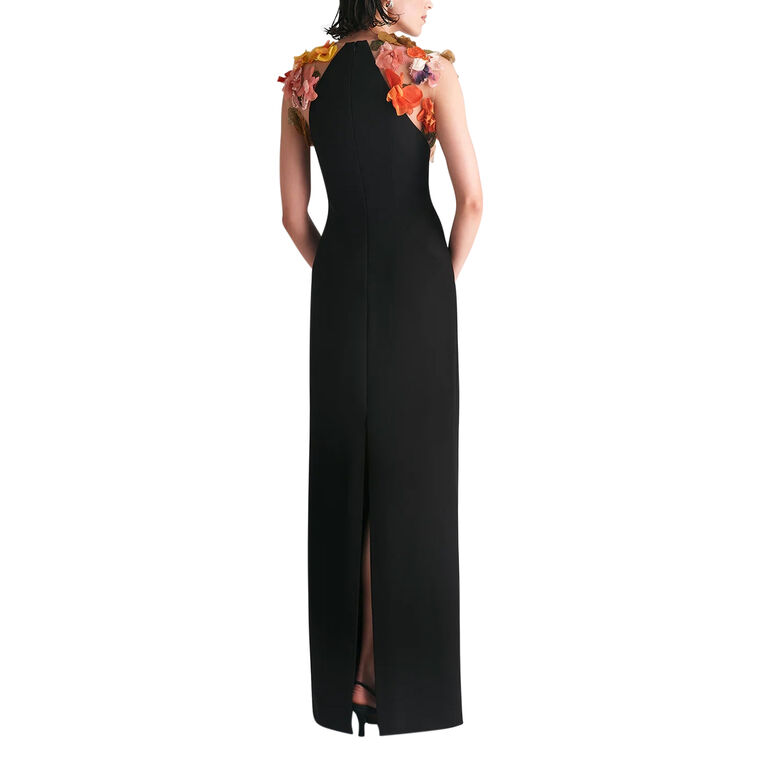 Mixed Media Floral Embroidery Cap Sleeve Gown image number null