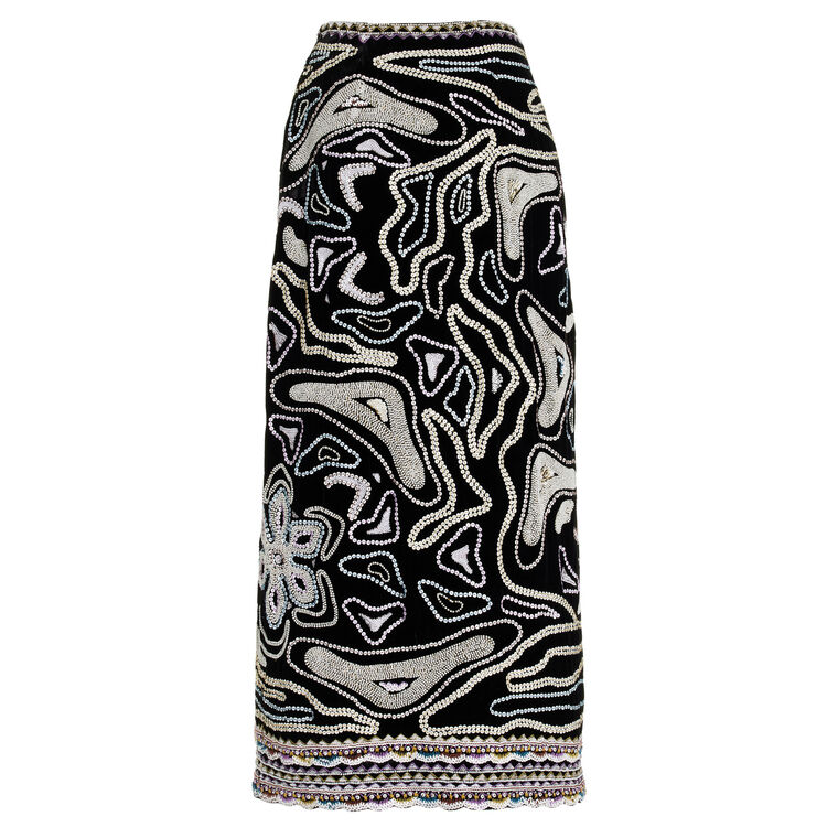 Adara Black Velvet Beaded Sequin Skirt image number null