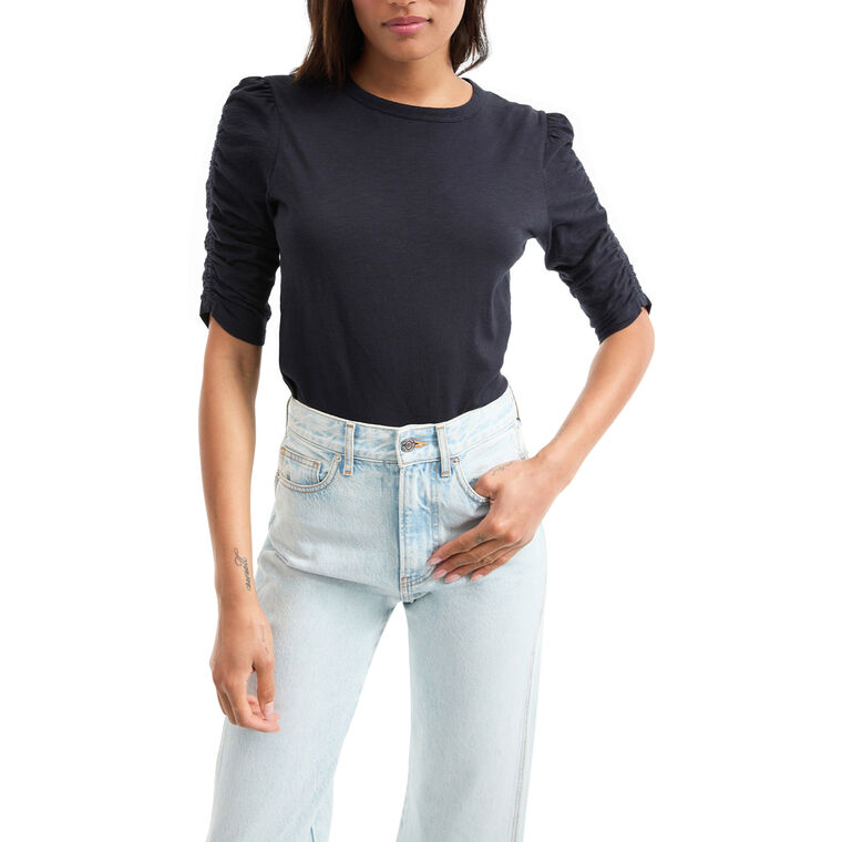 Waldorf Ruched-Sleeve Crew-Neck Tee image number null