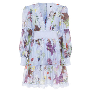 Lily Flower Long Sleeve Plunge Mini Dress