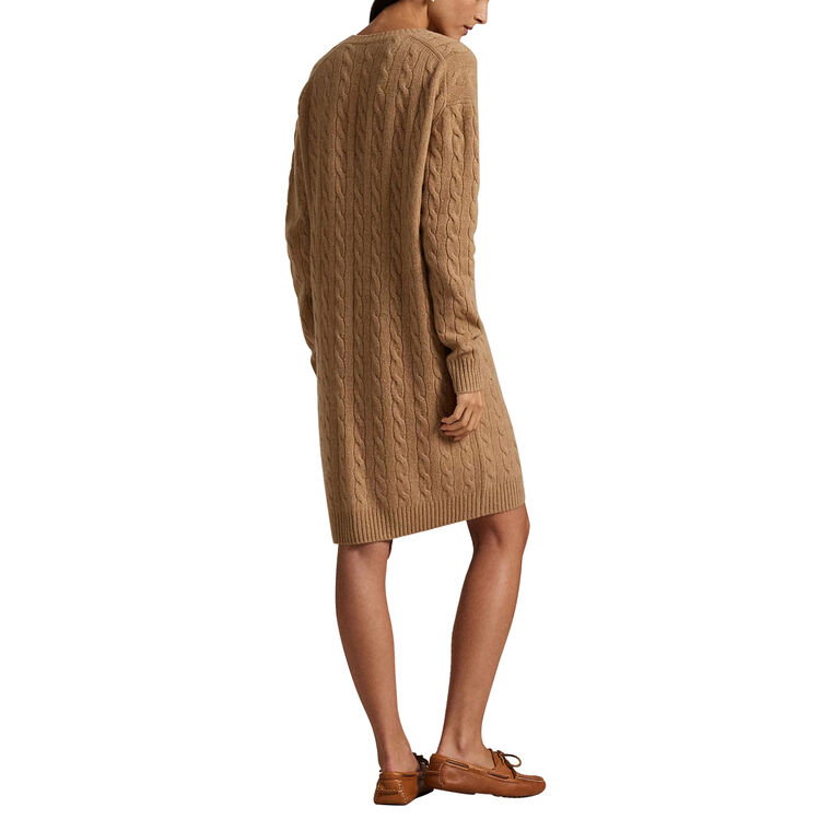 Cable-Knit Wool-Cashmere V-Neck Sweater Dress image number null