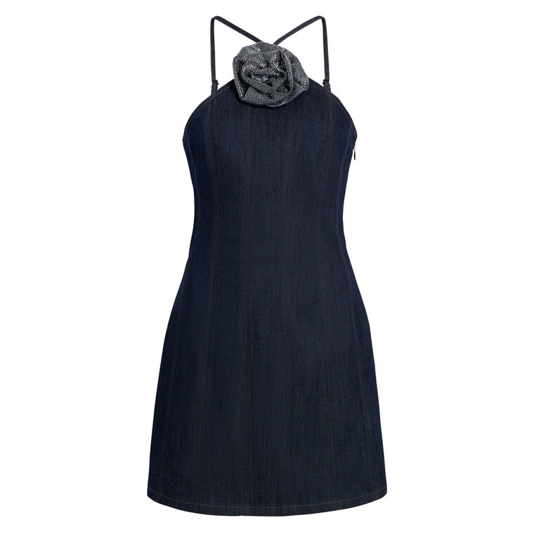 Odetta Halterneck Denim Mini Dress image number null