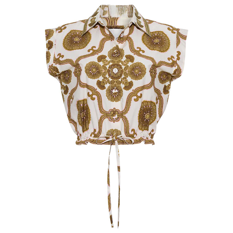 Octavia Short Sleeve Cropped Button-Up Top image number null
