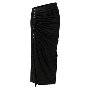 Embellished-Button Asymmetric Lurex Midi Skirt