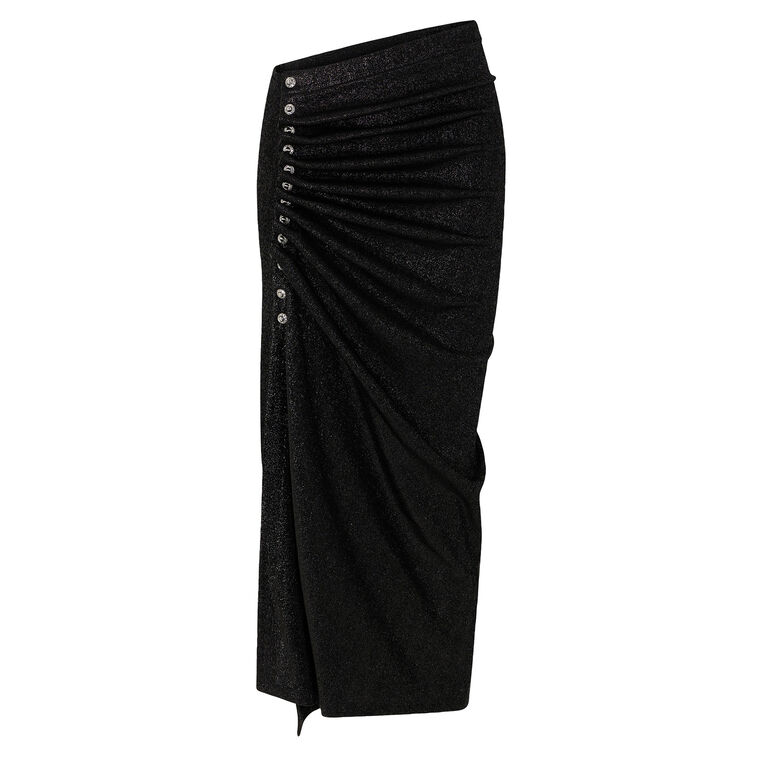 Embellished-Button Asymmetric Lurex Midi Skirt image number null