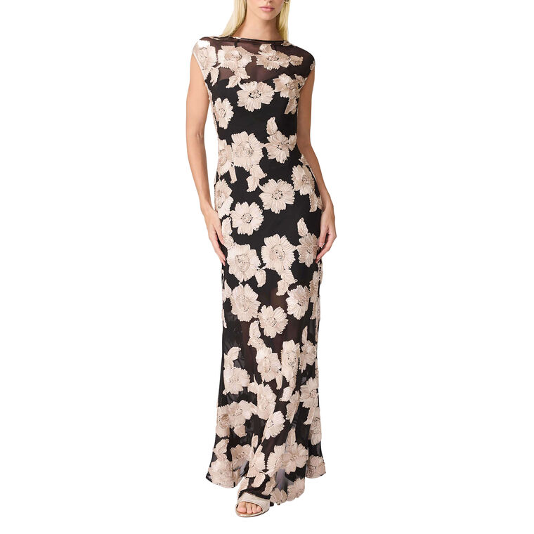 Margaux Short Sleeve Fit And Flare Floral Gown image number null