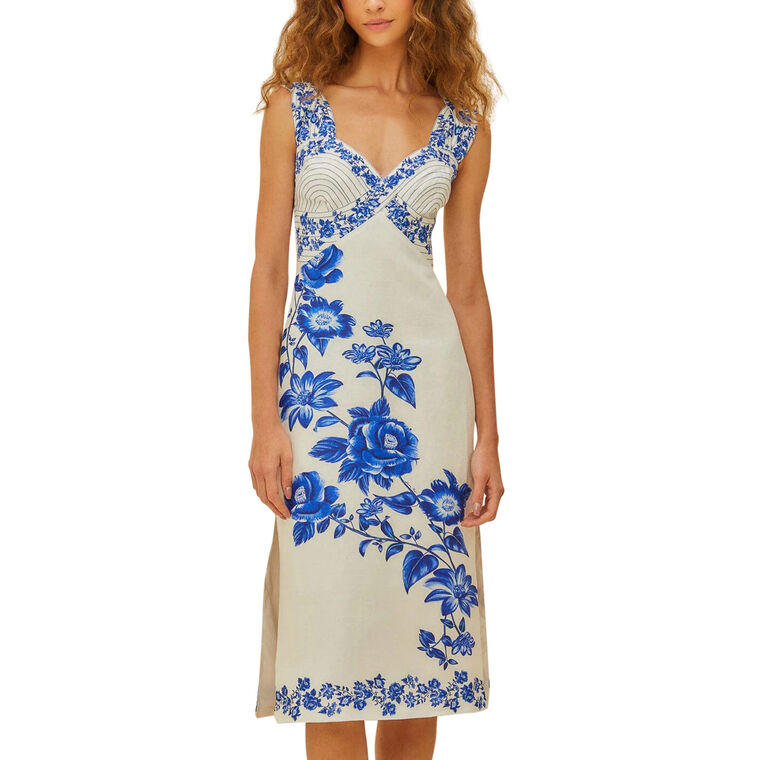 Floral Cascade Wavy Sleeveless Midi Dress image number null