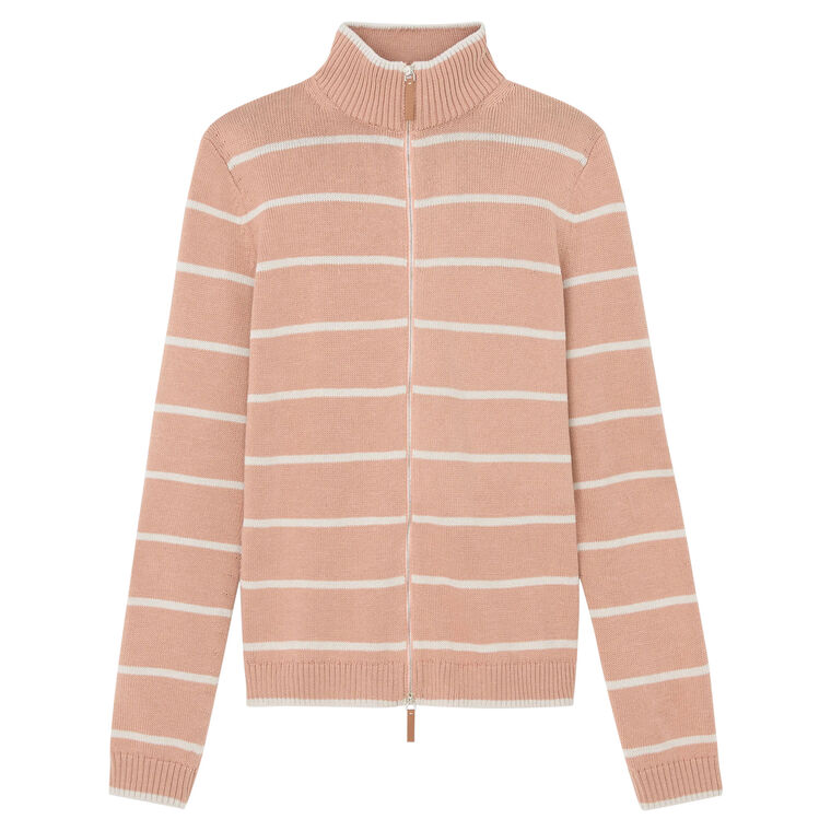 Stripe Cotton-Silk Stand Collar Cardigan image number null