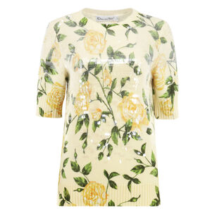 Short Sleeve English Rose Sequin Print Sweater