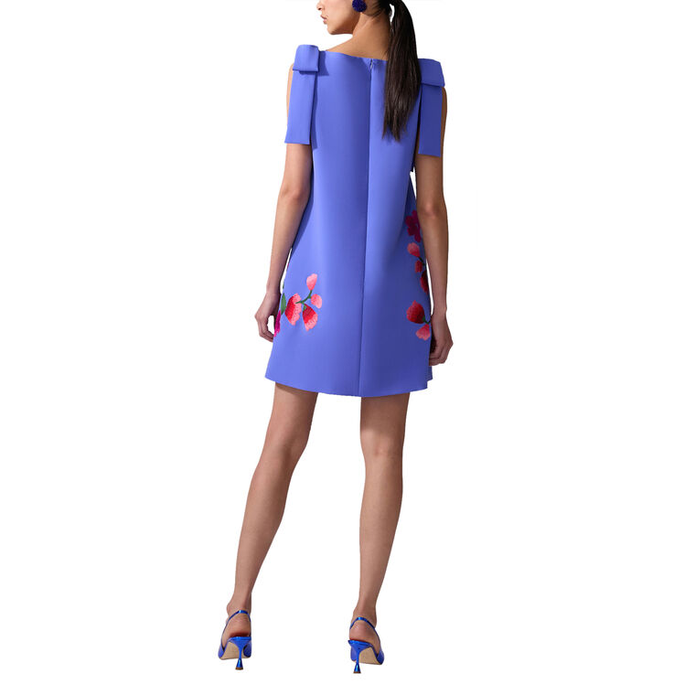 Floral-Embroidered Sleeveless Shift Dress With Bows image number null