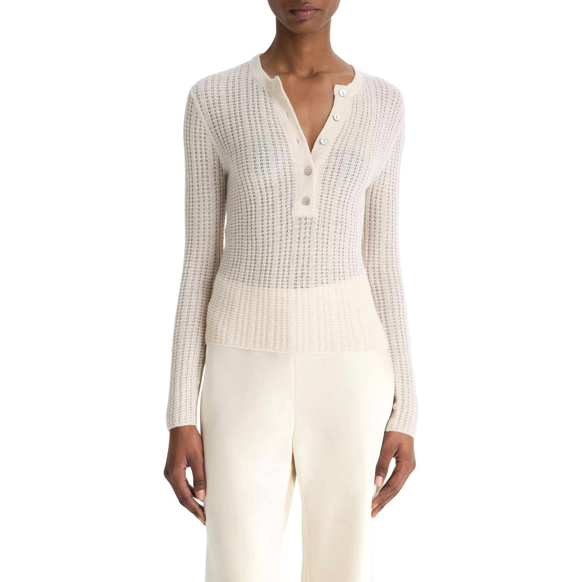 Vince Waffle-Knit Cashmere-Silk Henley Sweater | Tootsies