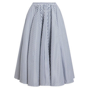 Elasticated Waist Striped Midi Skirt