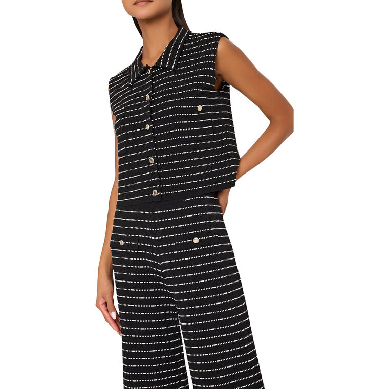 Laney Sleeveless Collared Striped Knit Top image number null