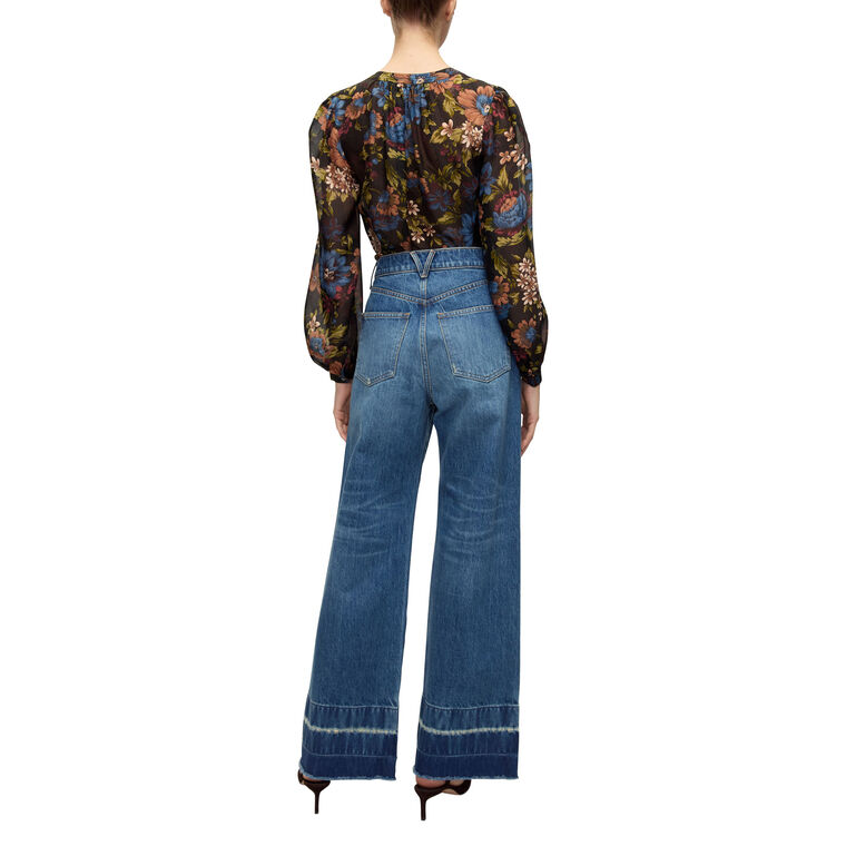 Ashlynn Blouson-Sleeve Silk Blouse image number null