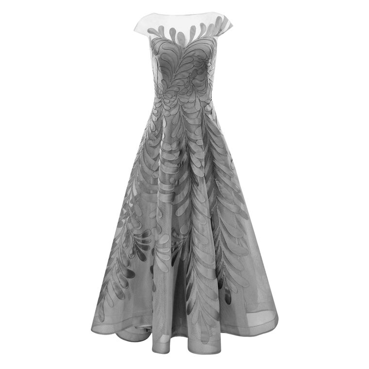 Mesh High Low Hem Dress With Mikado Floral Embroidery image number null