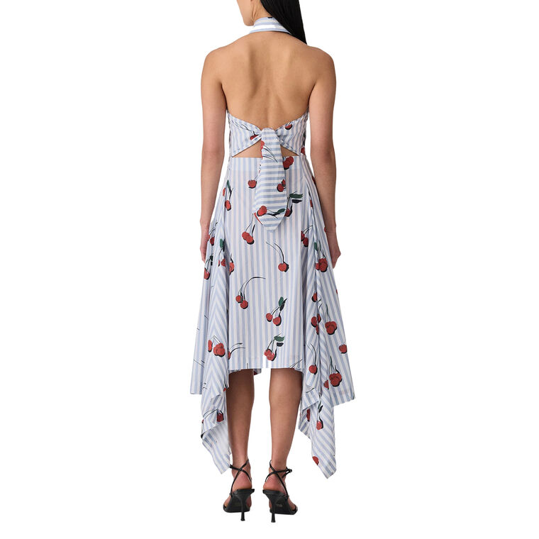 Bunny Ear Tie Handkerchief Cherry Midi Dress image number null