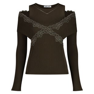 Long Sleeve Split Off-The-Shoulder Knit Top