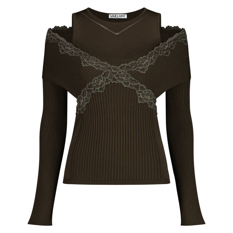 Long Sleeve Split Off-The-Shoulder Knit Top image number null