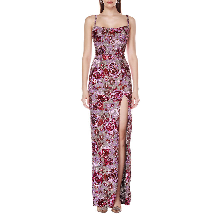 Allegra Floral Sequin Maxi Dress With Slit image number null