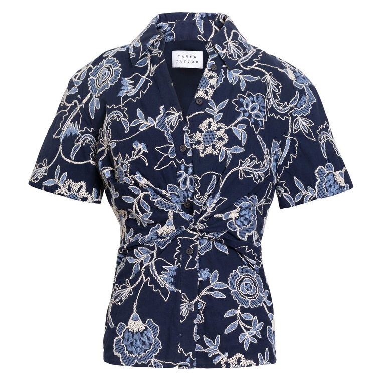 Oakley Short Sleeve Embroidered Twist-Front Top image number null