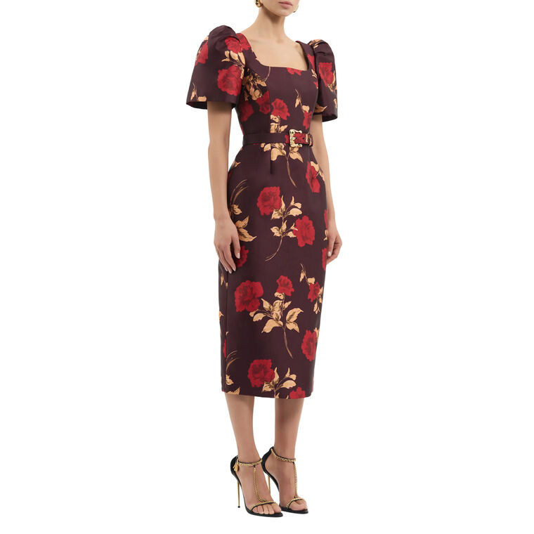 Melora Short Sleeve Belted Midi Dress image number null