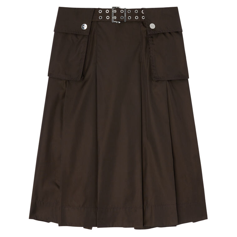 Duchesse Nylon Pleated Patch Pocket Midi Skirt image number null