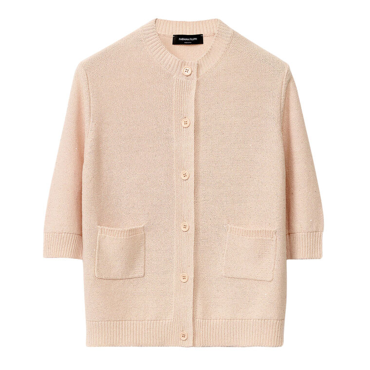 3/4 Sleeve Crewneck Cardigan With Front Pocket image number null