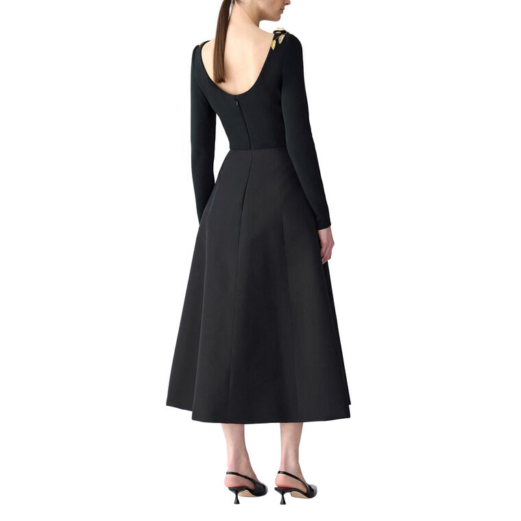 Floral-Embroidered Long Sleeve Midi Dress image number null