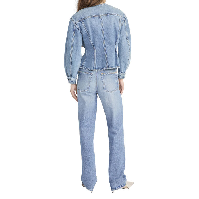 The Nipped Collarless Denim Jacket image number null