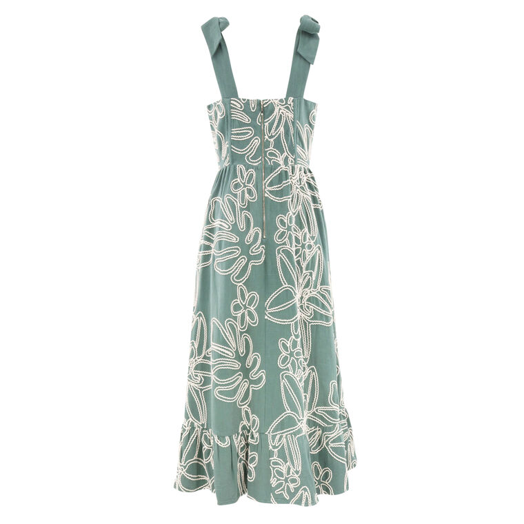 Embroidered Linen Lace Midi Dress image number null